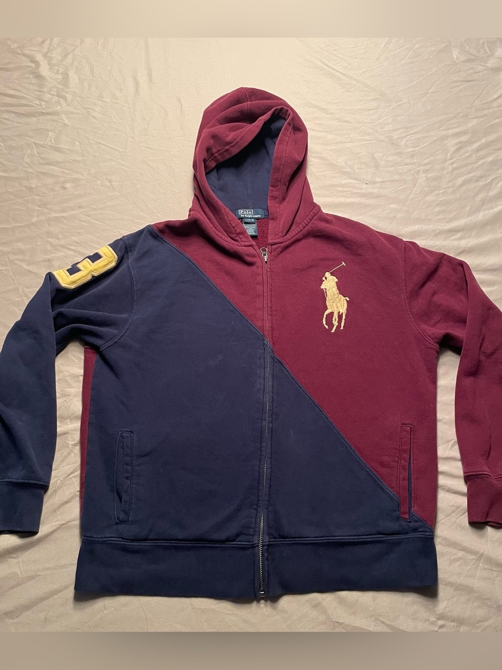 Polo by Ralph Lauren Kids Burgundy & Navy Diagonal Full-Zip Hoodie Big Pony